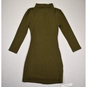Reformation Camille Knit Dress XS Olive Moss Green Mock Neck Mini Long Sleeve